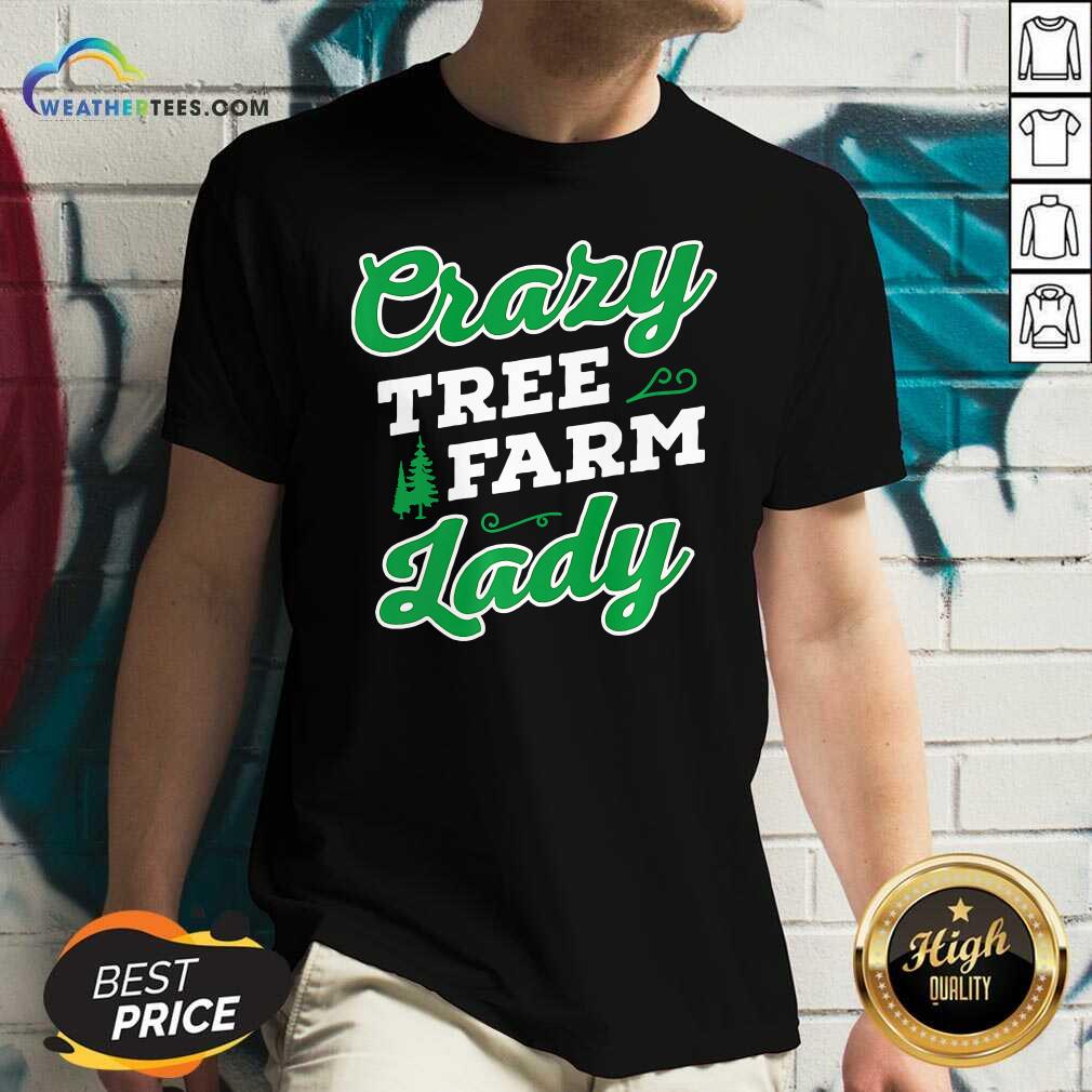 Official Crazy Tree Farm Lady Christmas Tree Merry Xmas Shirt - Image 3