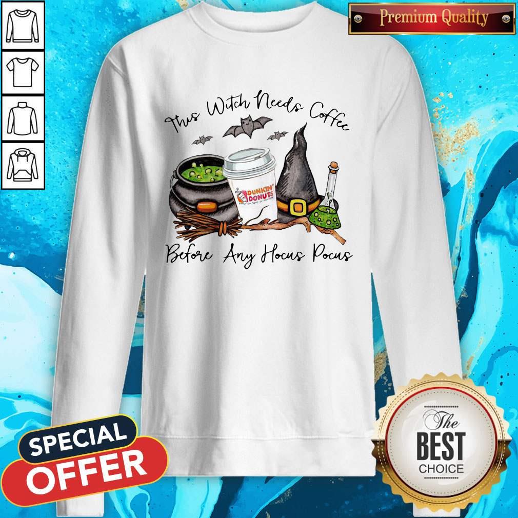 Official Dunkin Donuts This Witch Needs Coffee Before Any Hocus Pocus Shirt - Image 3