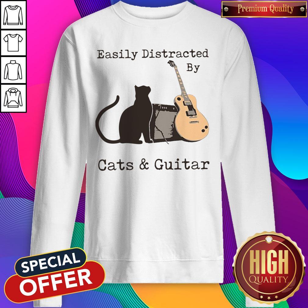 Official Easily Distracted By Cats And Guitar Shirt - Image 5