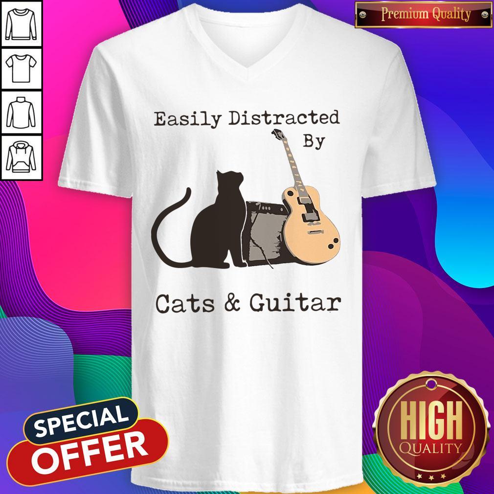 Official Easily Distracted By Cats And Guitar Shirt - Image 3