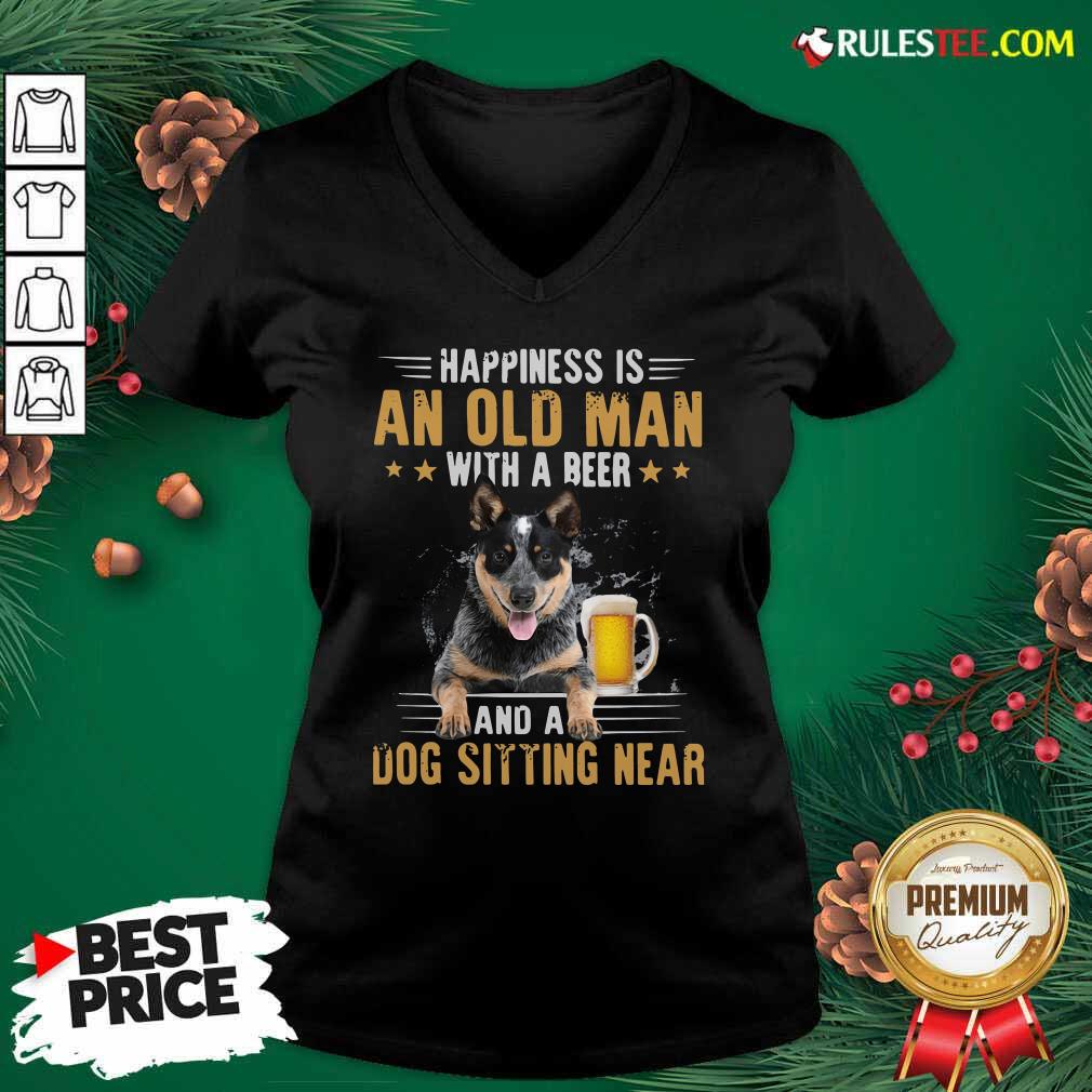 Official Happiness Is An Old Man With A Beer And A Dog Sitting Near Shirt - Image 3