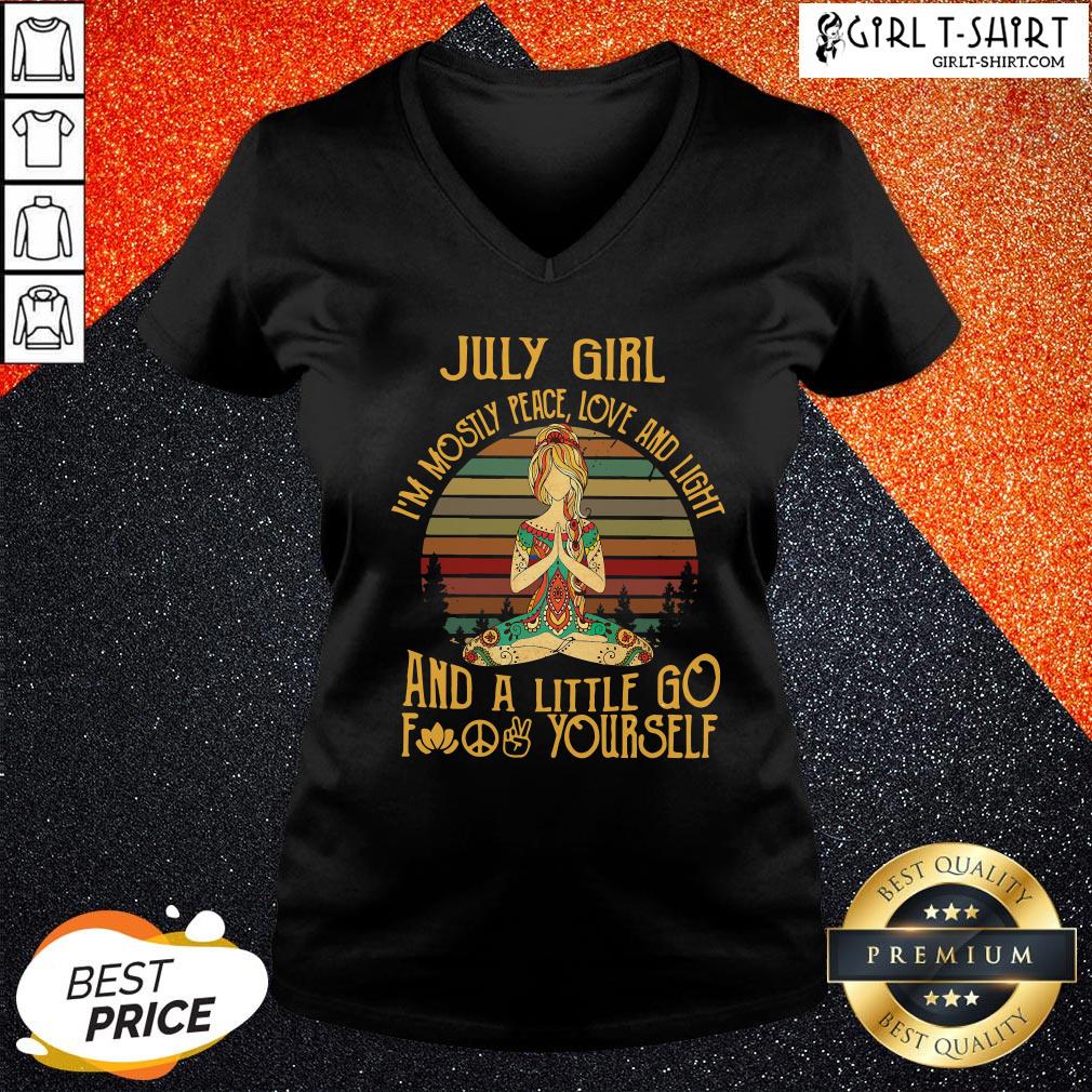 Official Hippie July Girl I’m Mostly Peace Love And Light And A Little Go Yourself Vintage Shirt - Image 2