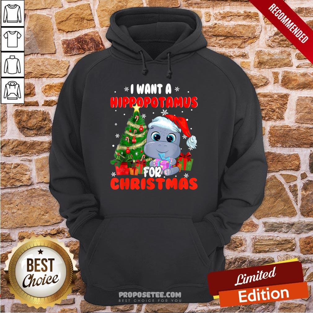 Official Hippo Santa I Want A For Christmas Shirt - Image 2