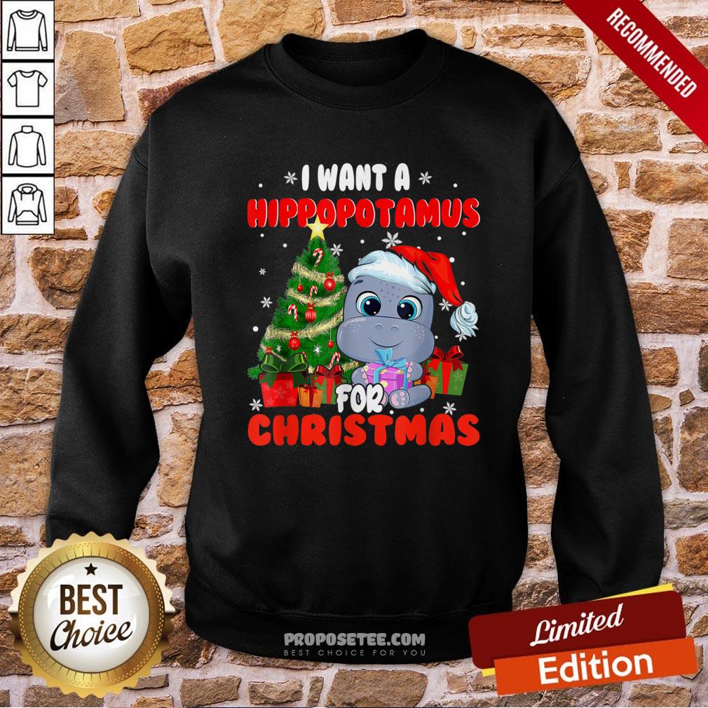 Official Hippo Santa I Want A For Christmas Shirt - Image 3