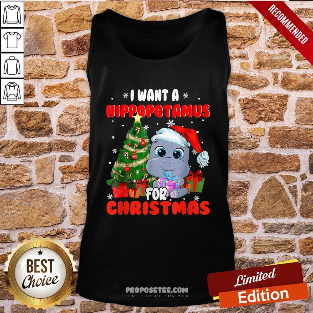 Official Hippo Santa I Want A For Christmas Shirt - Image 5