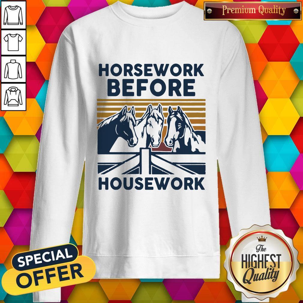 Official Horsework Before Housework Vintage Retro Shirt - Image 5
