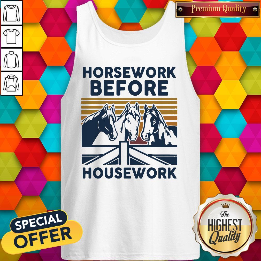 Official Horsework Before Housework Vintage Retro Shirt - Image 4