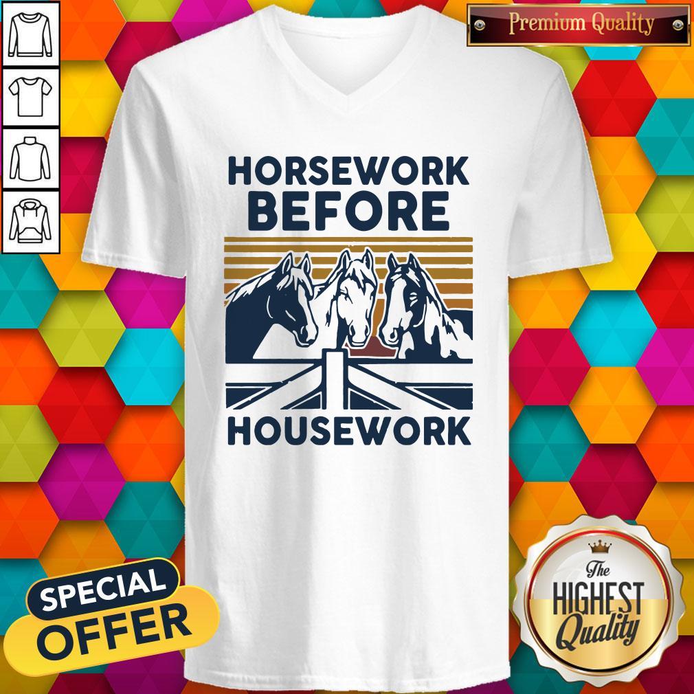 Official Horsework Before Housework Vintage Retro Shirt - Image 3