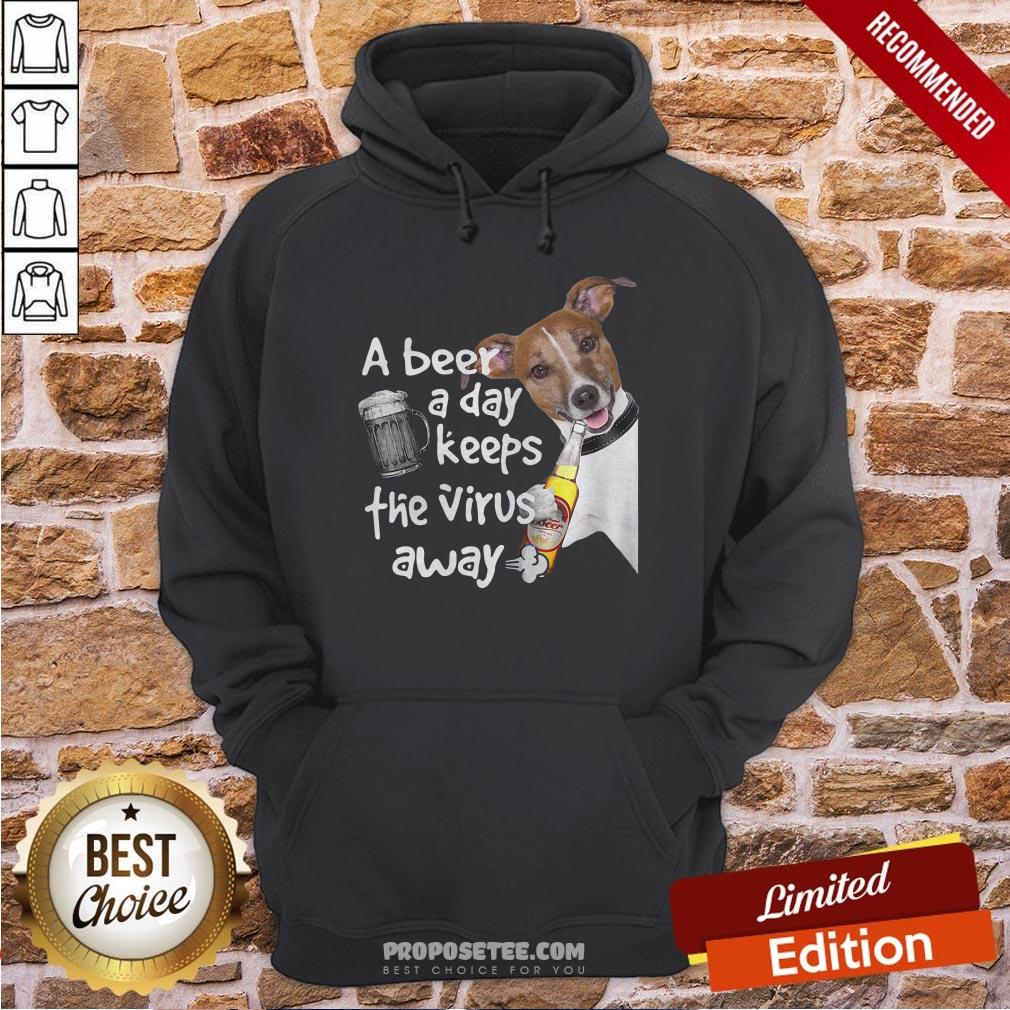 Official Jack Russell A Beer A Day Keeps The Virus Away Dog Shirt - Image 5