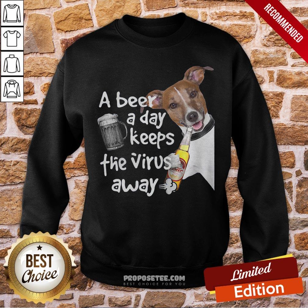 Official Jack Russell A Beer A Day Keeps The Virus Away Dog Shirt - Image 4