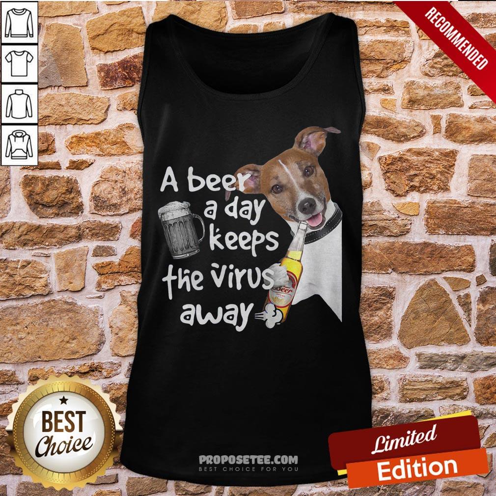 Official Jack Russell A Beer A Day Keeps The Virus Away Dog Shirt - Image 3