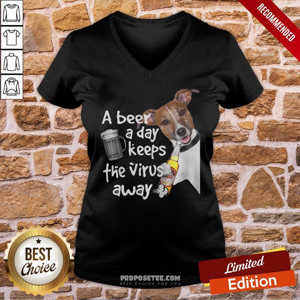 Official Jack Russell A Beer A Day Keeps The Virus Away Dog Shirt - Image 2
