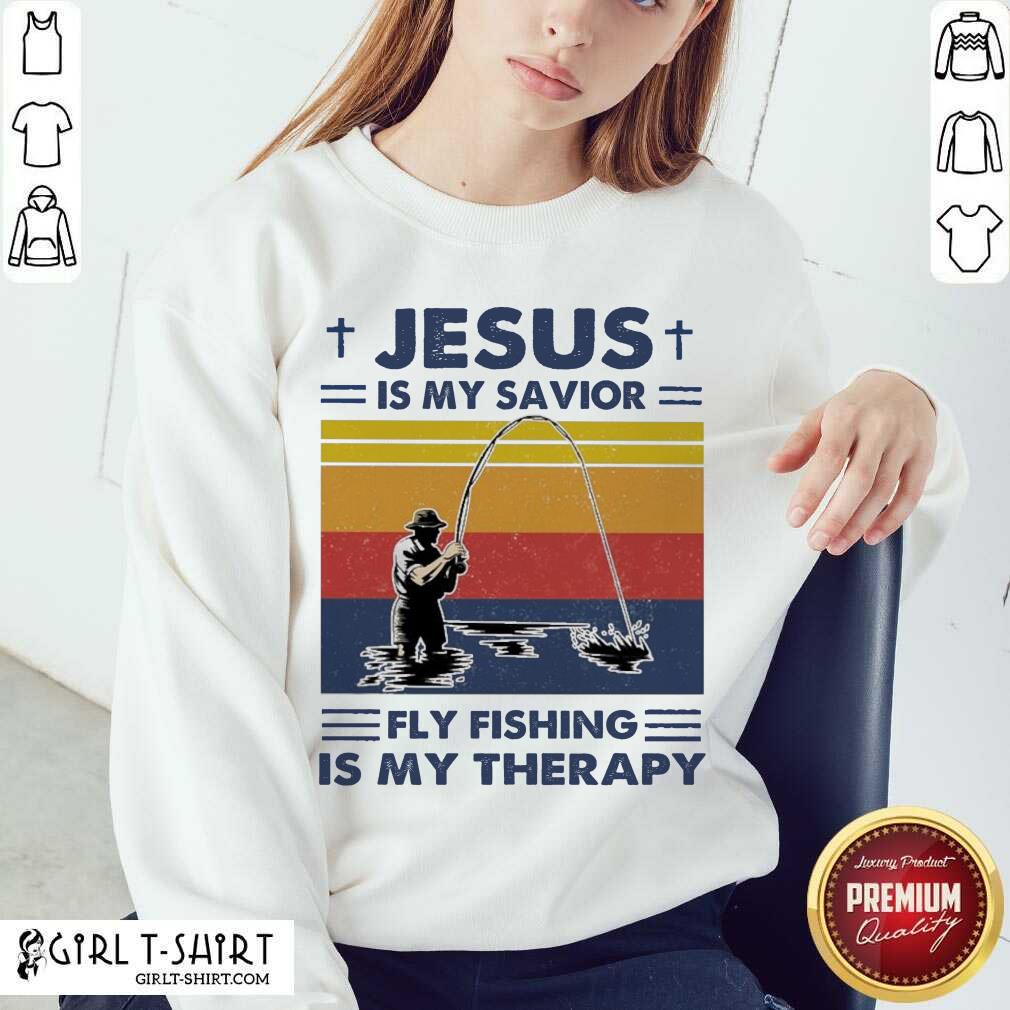 Official Jesus Is My Savior Fly Fishing Is My Therapy Vintage Shirt - Image 4