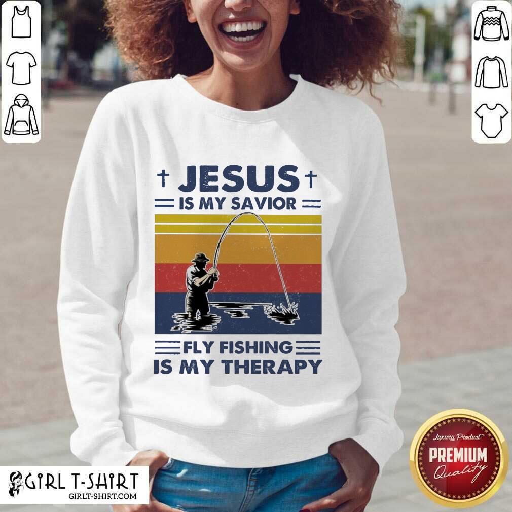 Official Jesus Is My Savior Fly Fishing Is My Therapy Vintage Shirt - Image 2