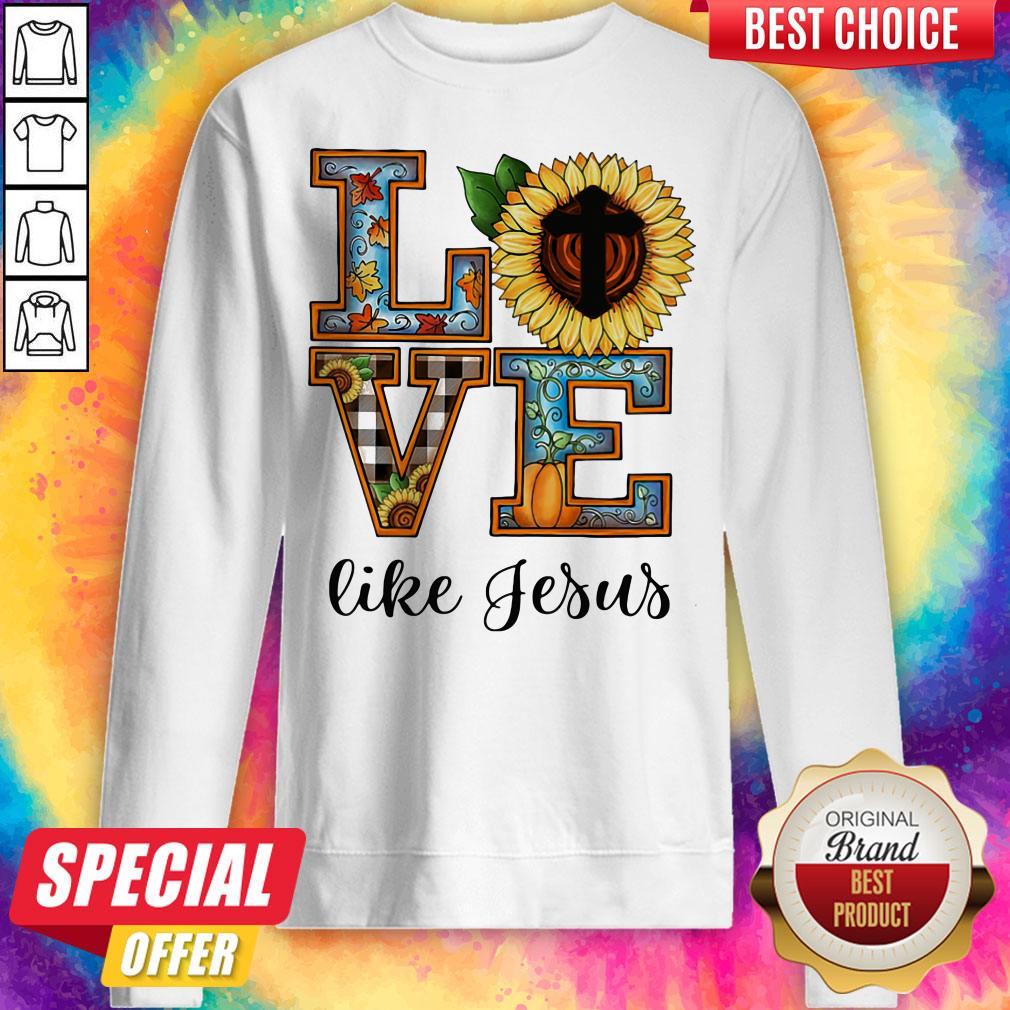 Official Love Like Jesus Sunflower Pumpkin Shirt - Image 2