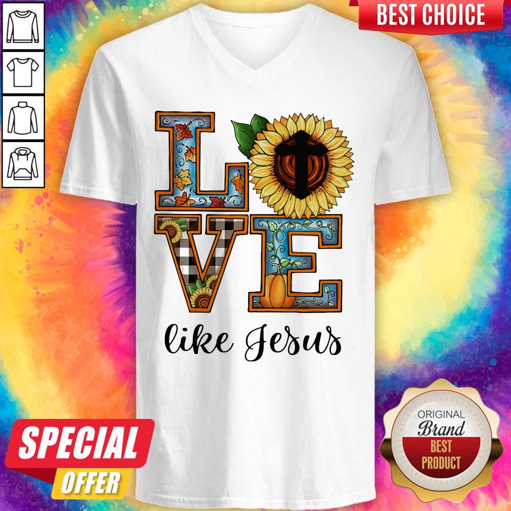 Official Love Like Jesus Sunflower Pumpkin Shirt - Image 4