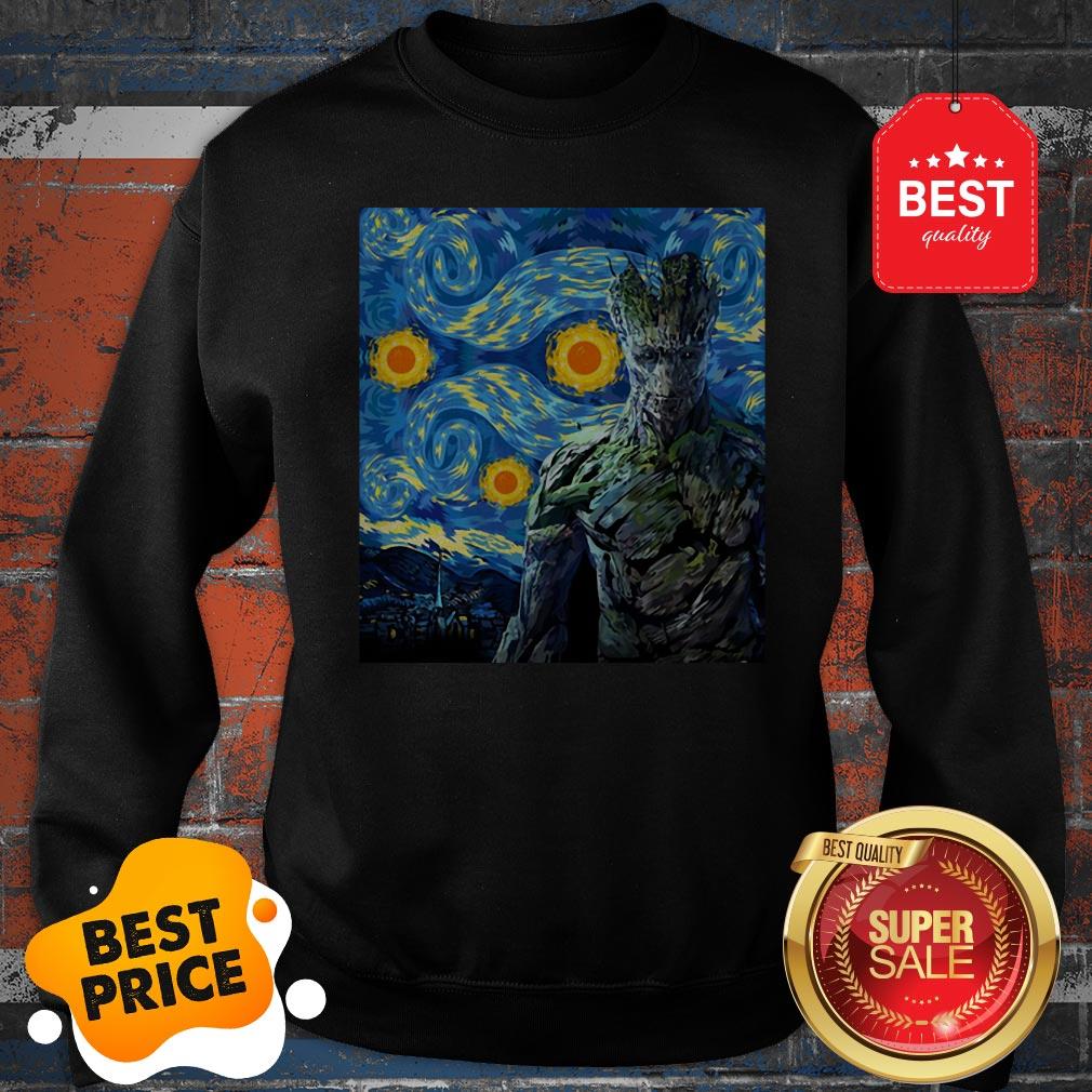 Official Marvel Groot Mashup Van Gogh Starry Night Shirt - Image 5