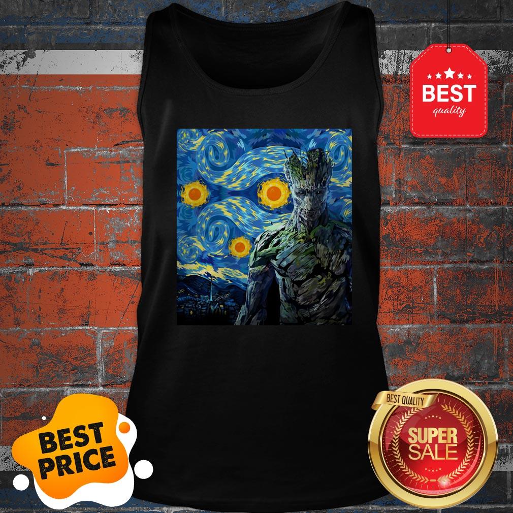 Official Marvel Groot Mashup Van Gogh Starry Night Shirt - Image 4