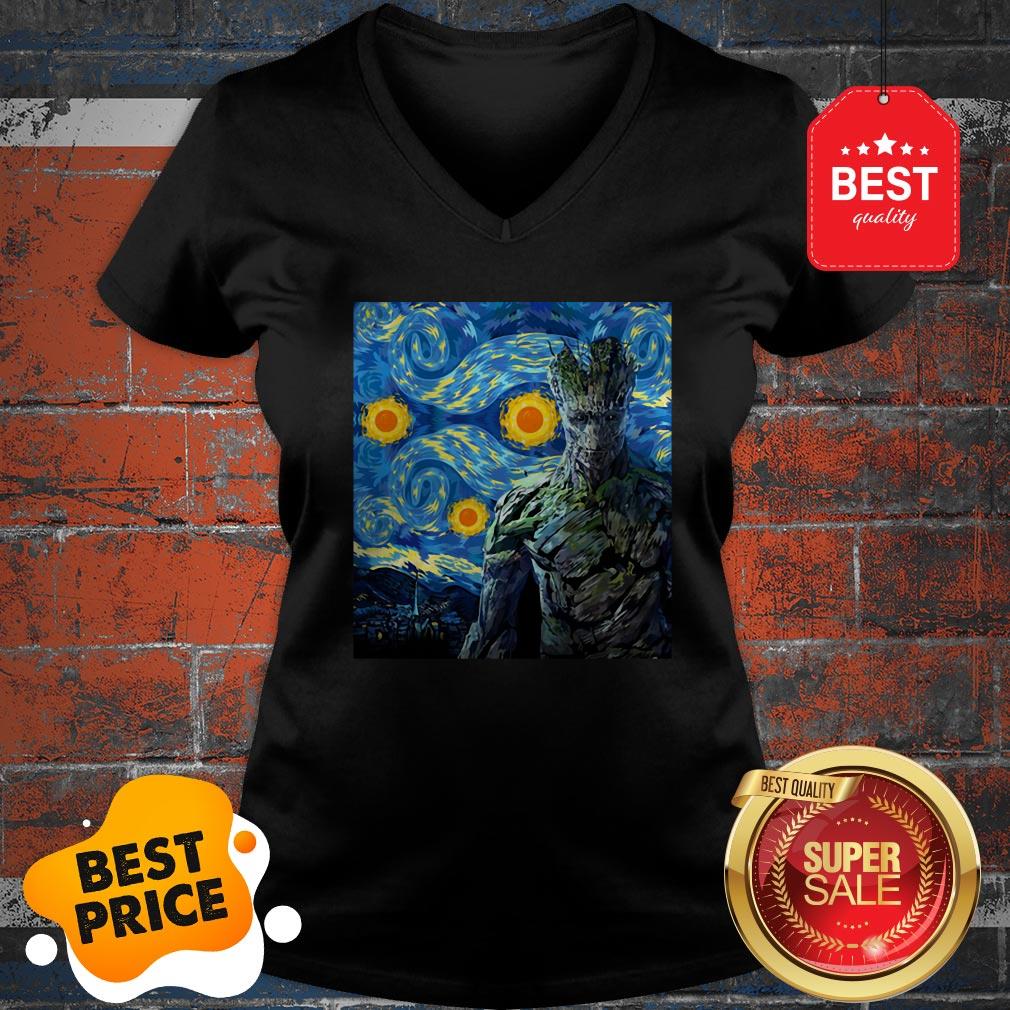 Official Marvel Groot Mashup Van Gogh Starry Night Shirt - Image 3