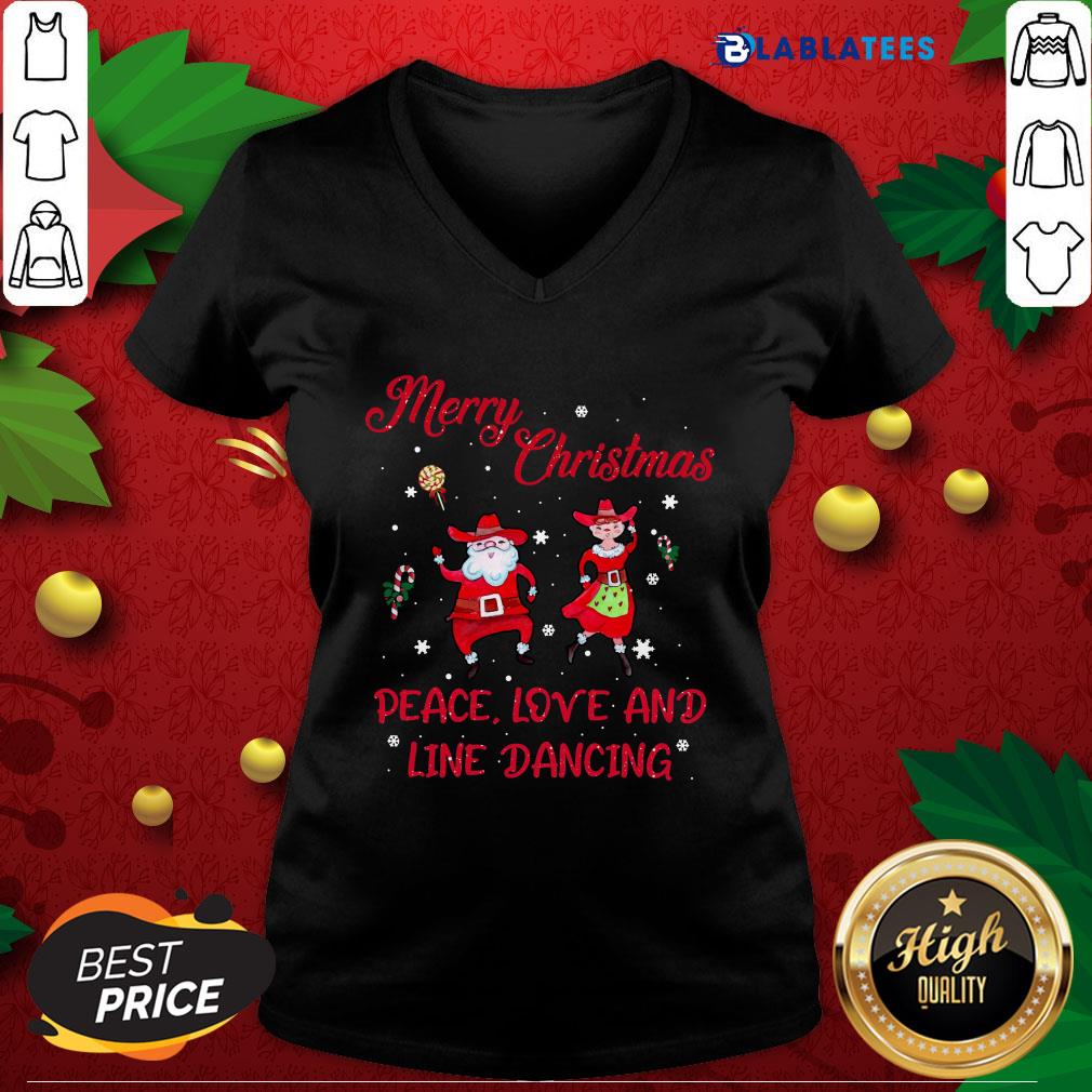 Official Merry Christmas Peace Love And Line Dancing Shirt - Image 3