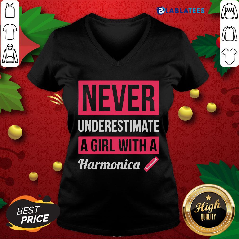 Official Never Underestimate A Girl With A Harmonica Shirt - Image 3