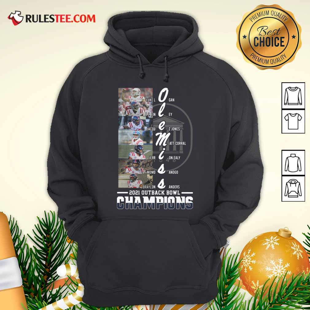 Official Ole Miss Luke Logan Aj Finney Braylon Sanders 2021 Outback Bowl Champions Shirt - Image 2