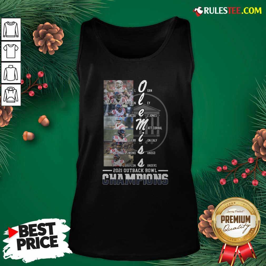 Official Ole Miss Luke Logan Aj Finney Braylon Sanders 2021 Outback Bowl Champions Shirt - Image 4