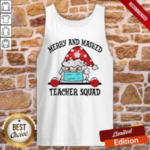 Alternative view of Official Santa Face Mask Merry And Masked Teacher Squad Christmas Shirt