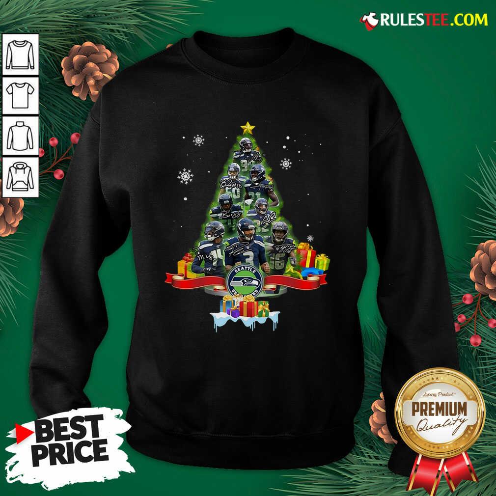 Official Seattle Seahawks Player Signatures Christmas Tree Shirt - Image 5