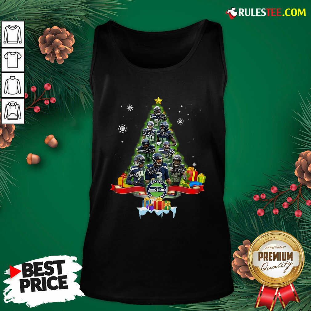 Official Seattle Seahawks Player Signatures Christmas Tree Shirt - Image 4