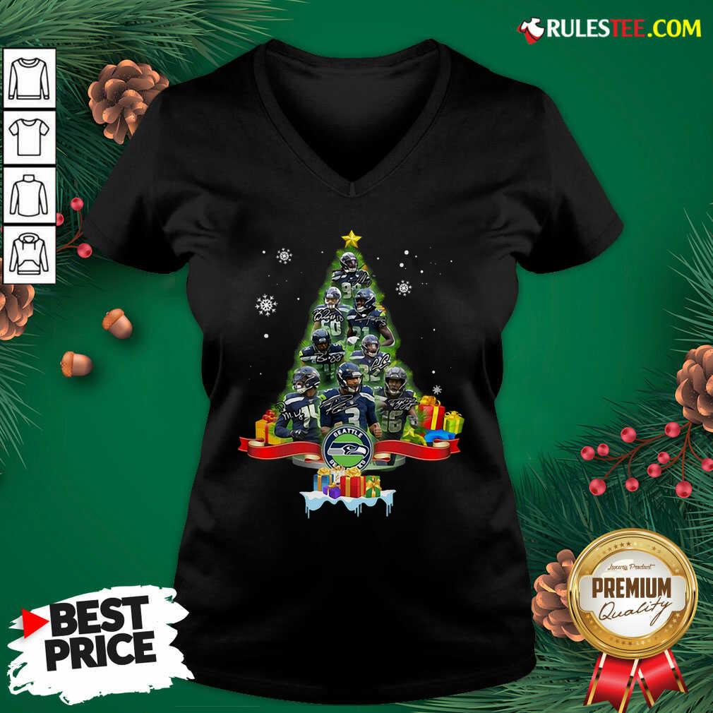 Official Seattle Seahawks Player Signatures Christmas Tree Shirt - Image 3
