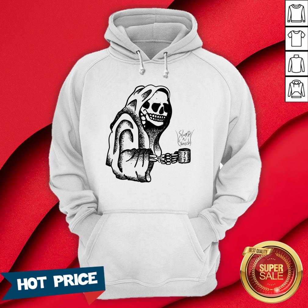Official Skeleton Drinking Coffee Halloween Shirt - Image 5
