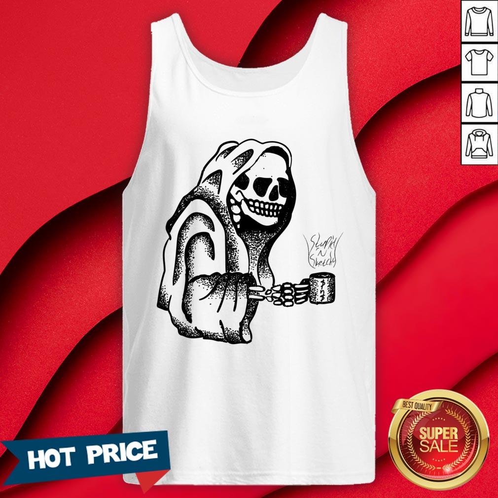Official Skeleton Drinking Coffee Halloween Shirt - Image 2
