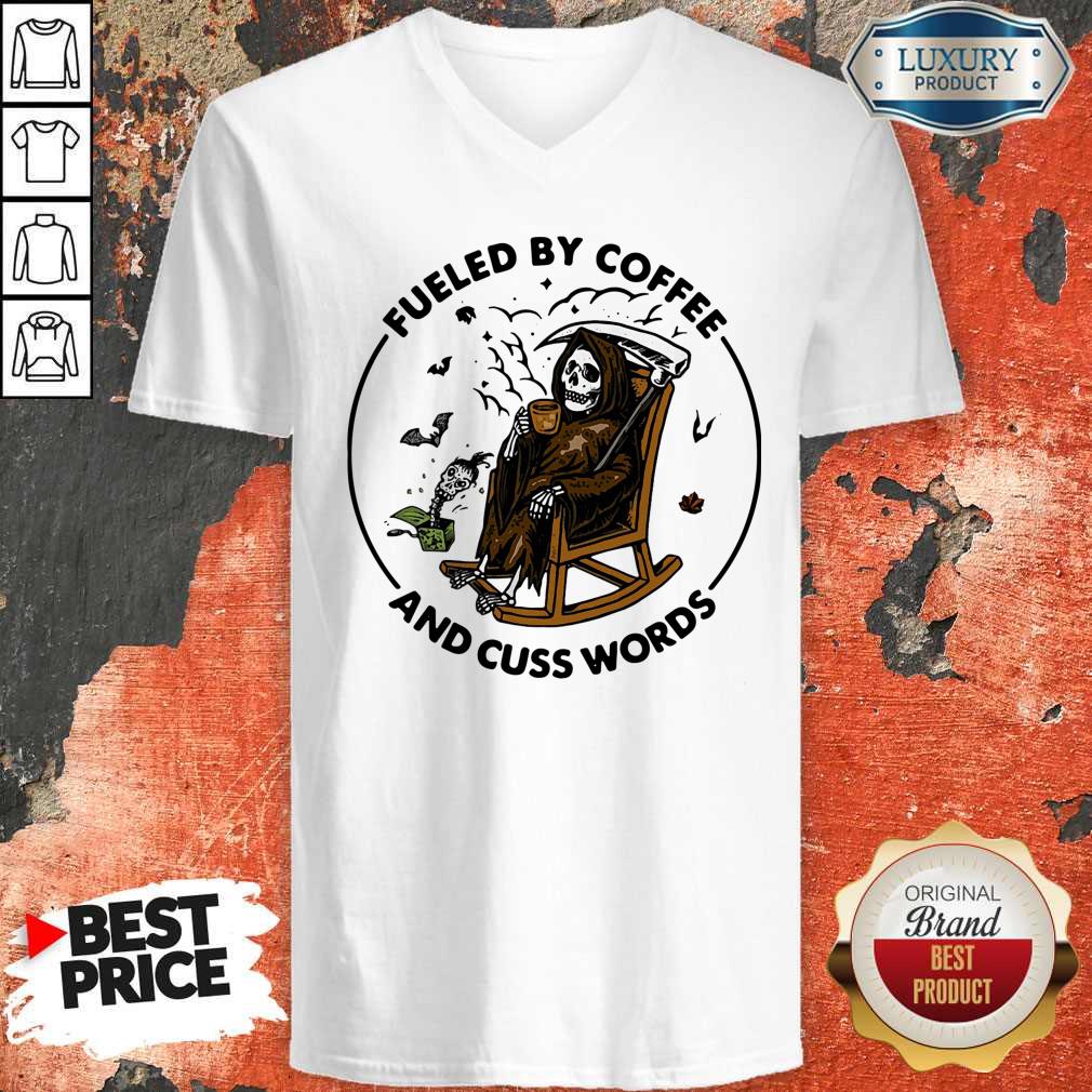 Official Skeleton Fueled By Coffee And Cuss Words Shirt - Image 3
