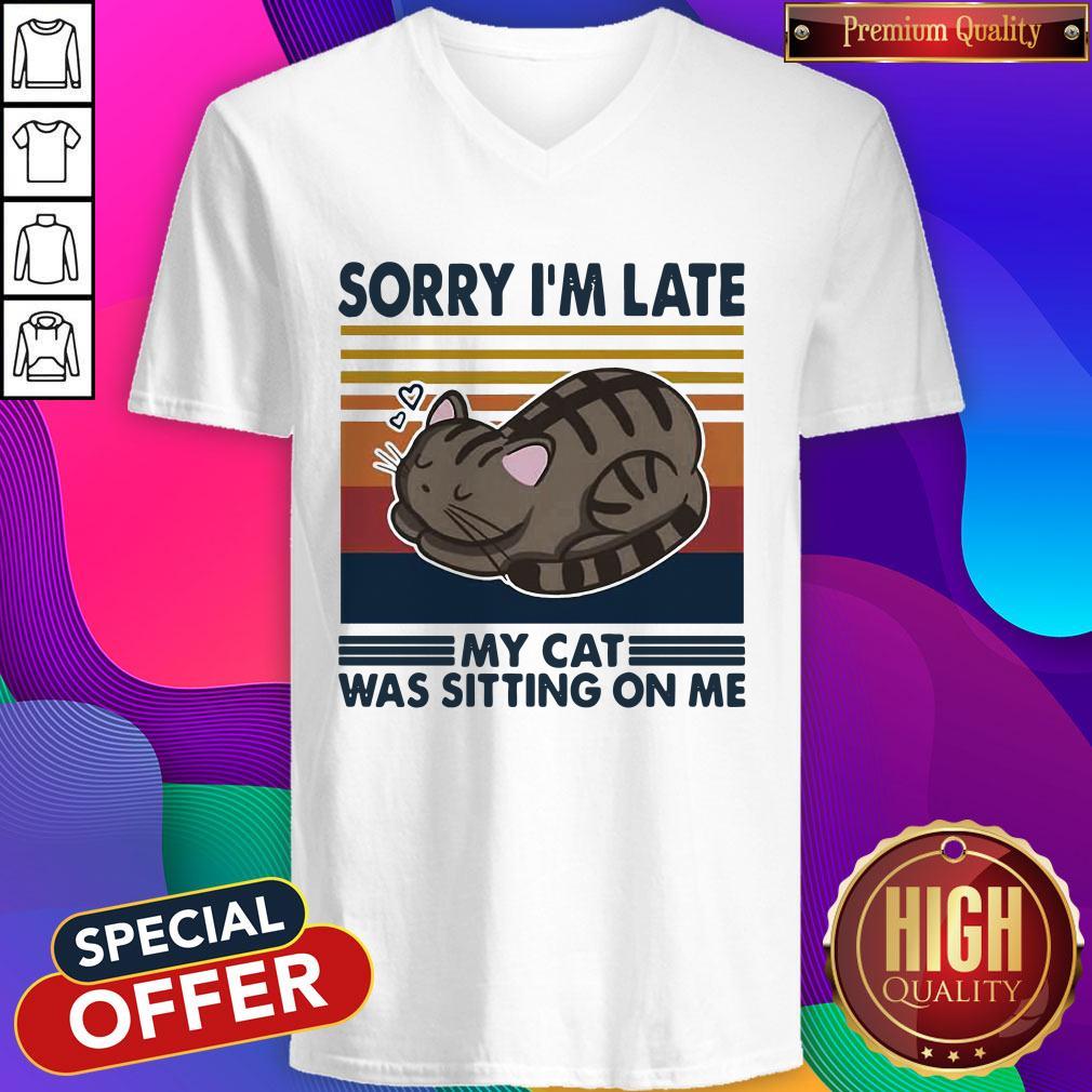 Official Sorry I’m Late My Cat Was Sitting On Me Cat Vintage Shirt - Image 2