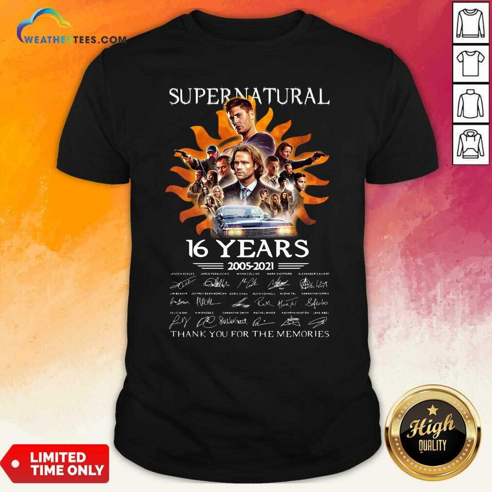 Official Supernatural 16 Years 2005 2021 Thank You For The Memories Signatures Shirt
