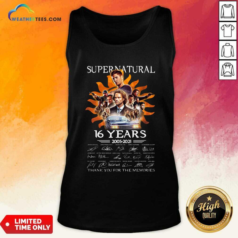 Official Supernatural 16 Years 2005 2021 Thank You For The Memories Signatures Shirt - Image 2