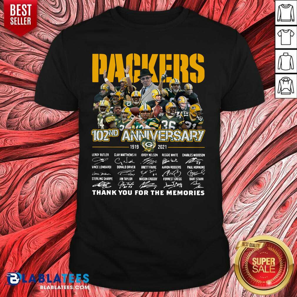 Official The Green Bay Packers 102nd Anniversary 1919 2021 Signatures Thank You For The Memories Shirt
