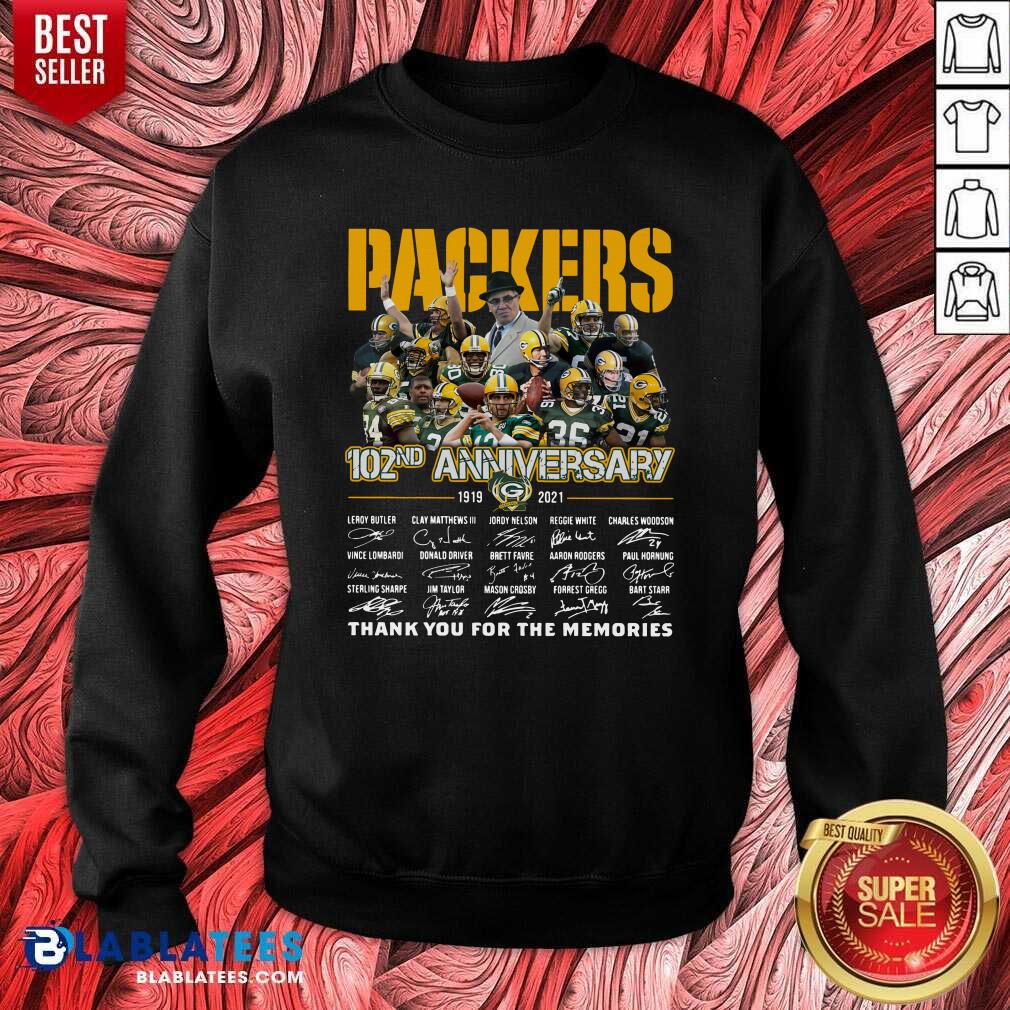 Official The Green Bay Packers 102nd Anniversary 1919 2021 Signatures Thank You For The Memories Shirt - Image 2