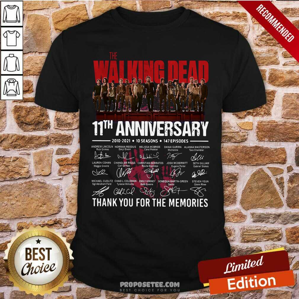 Official The Walking Dead 11Th Anniversary 2010 2021 10 Seasons 147 Episodes Thank You For The Memories Signatures Shirt
