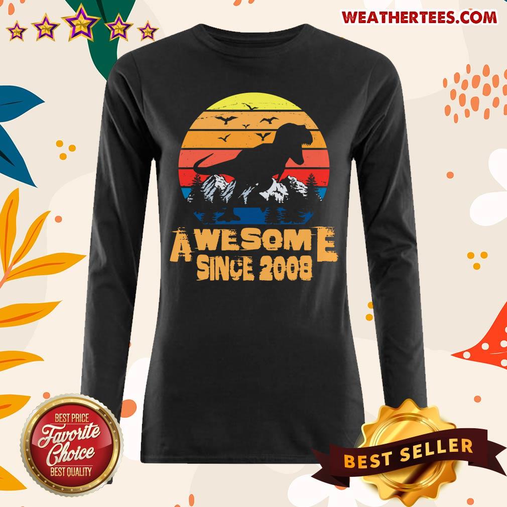Official Vintage Awesome Since 2008 13 Year Old 13th Birthday Gift For Dinosaur Boy Shirt - Image 3