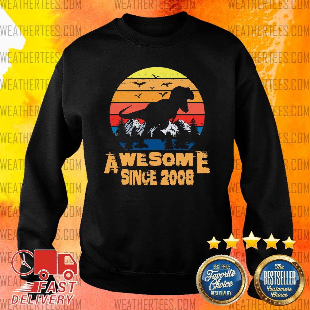 Official Vintage Awesome Since 2008 13 Year Old 13th Birthday Gift For Dinosaur Boy Shirt - Image 2