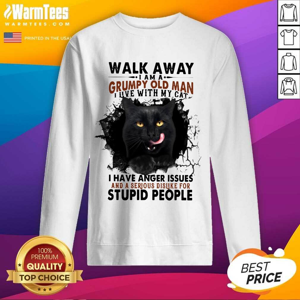 Official Walk Away Black Cat Grumpy Man Shirt - Image 3