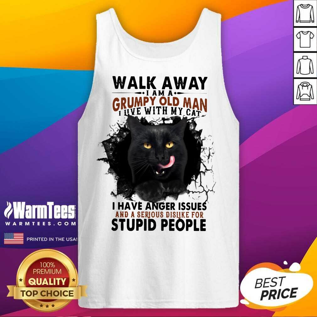 Official Walk Away Black Cat Grumpy Man Shirt - Image 2