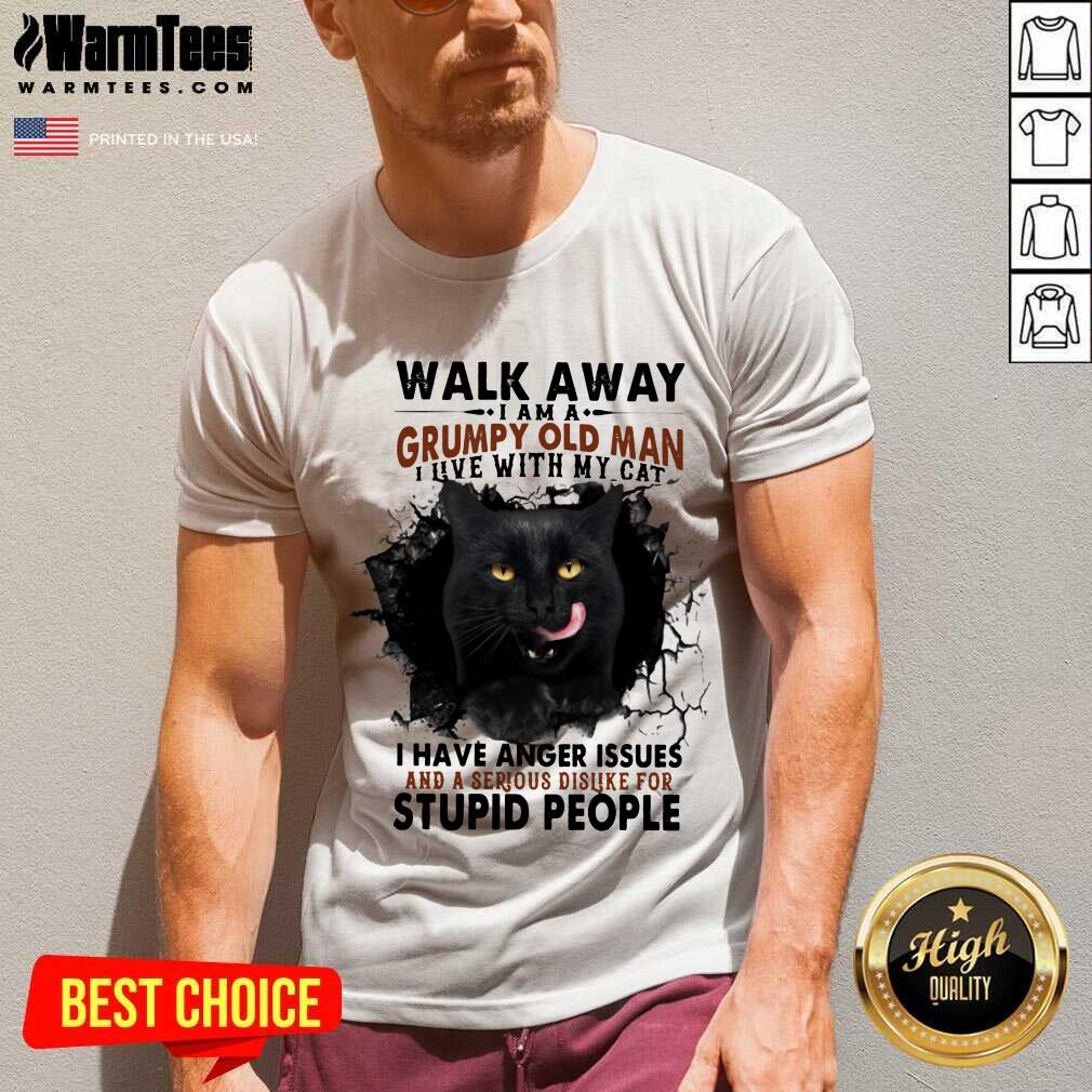Official Walk Away Black Cat Grumpy Man Shirt - Image 5