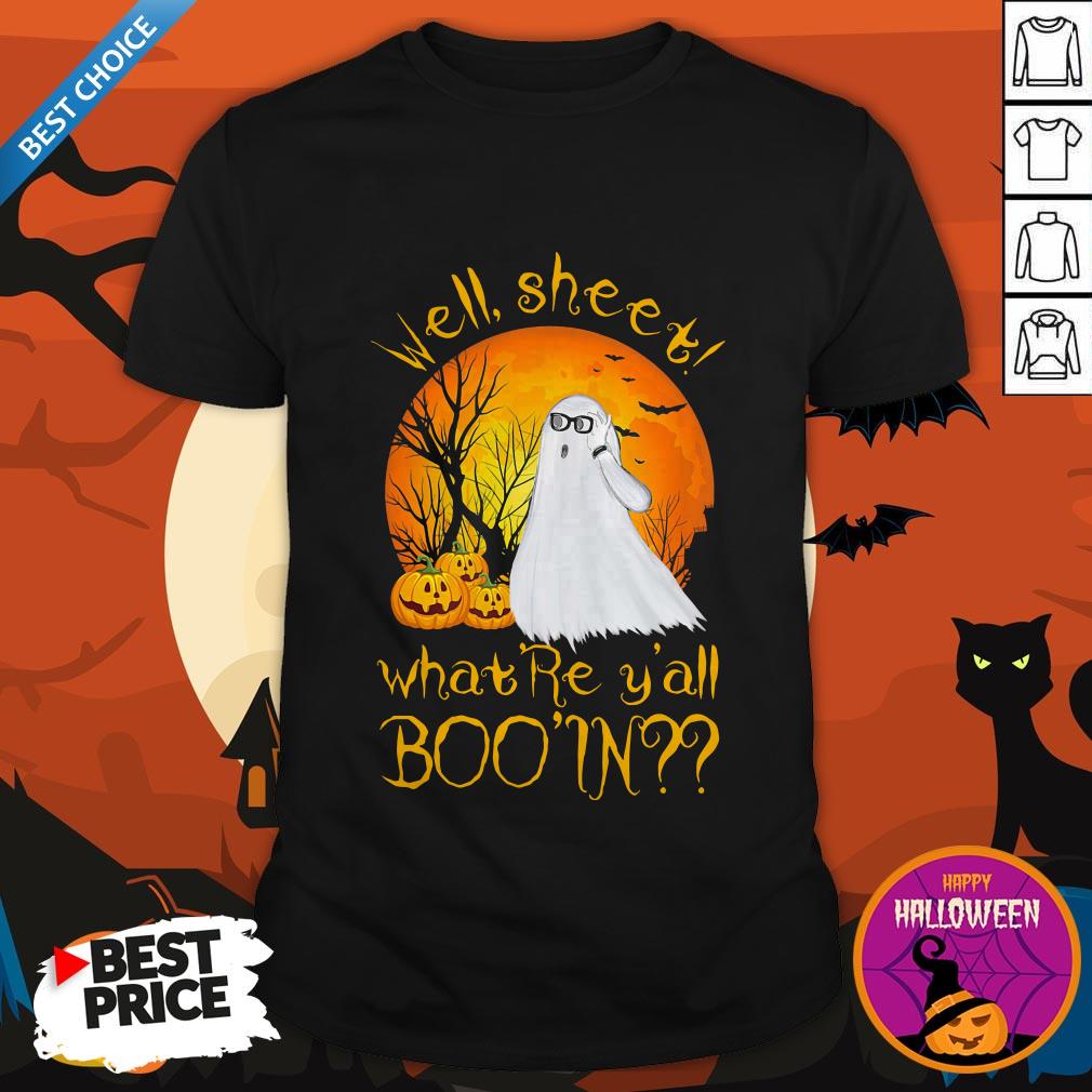 Official Well Sheet Whatre Yall Boo In Ghost Pumpkin Sunset Halloween Shirt