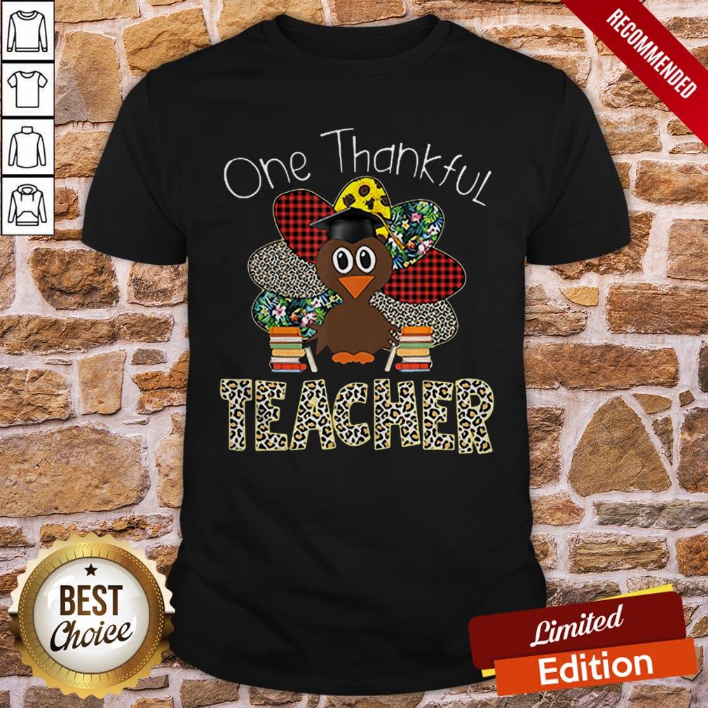 One Thankful Teacher Turkey Leopard Thanksgiving Tshirt