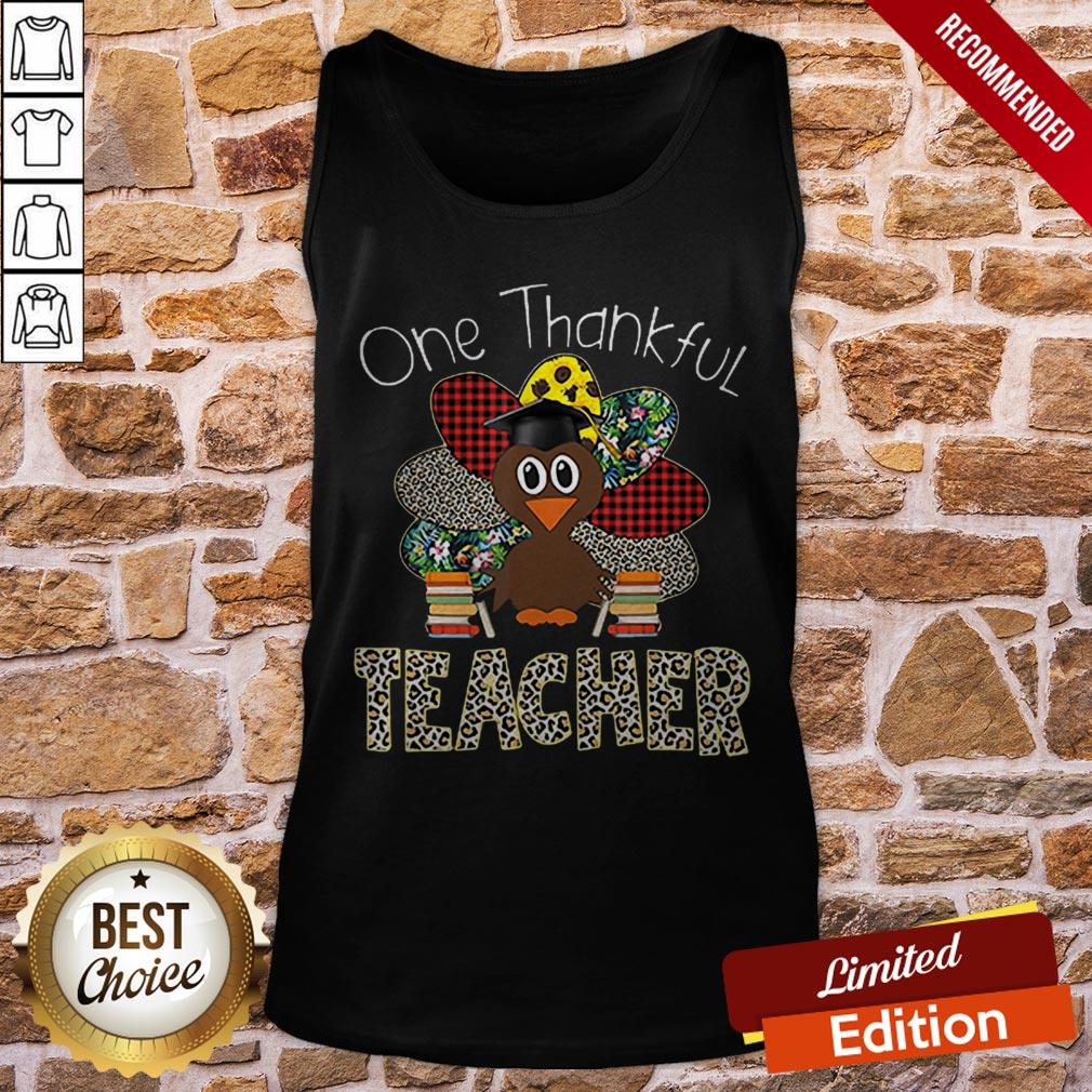 One Thankful Teacher Turkey Leopard Thanksgiving Tshirt - Image 3