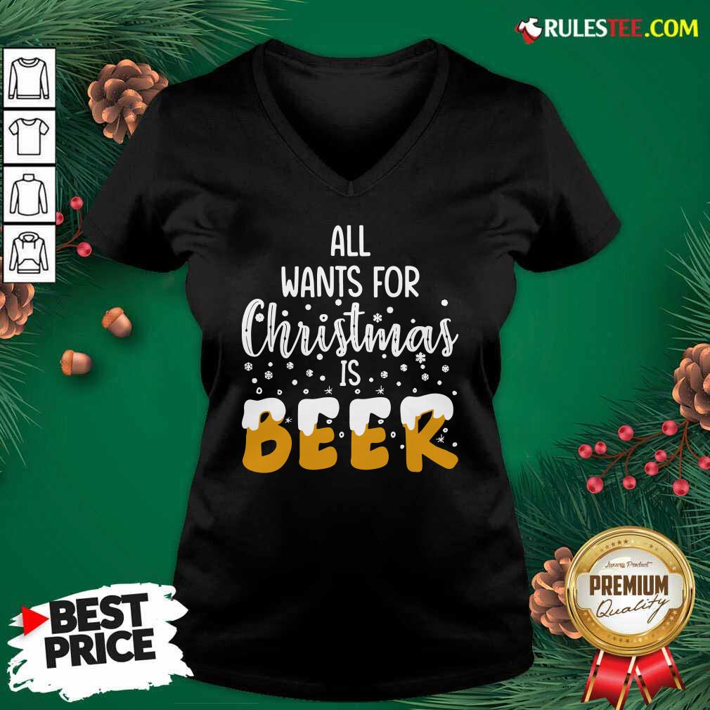 Original All Wants For Christmas Is Beer T-Shirt - Image 3