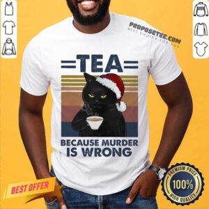 Original Black Cat Santa Drinking Tea Because Murder Is Wrong Vintage Shirt